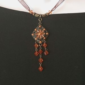 Boho Beaded Pendant on Ribbon